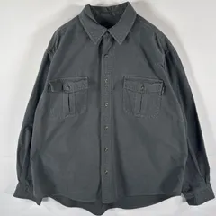 古着 エディー・バウアー Eddie Bauer 長袖シャツ 厚手 フラップポケット ワンポイントロゴ 無地 L  ダークグレー系 メンズ