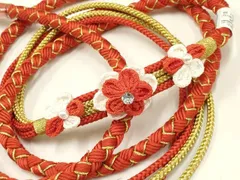 平和屋着物●和装小物　振袖用帯締め　装飾　つまみ細工　ラインストーン　パール　金糸　逸品　未使用　AAAV5885ay