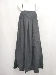 ◇ ⊂ La-gemme ラジェム エンボス加工 膝下丈 キャミソール ワンピース ブラック レディース E  【1505290028530】