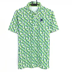 ビバハート 半袖ポロシャツ 白×グリーン 総柄 ロゴ刺しゅう メンズ 48(M) ゴルフウェア VIVA HEART