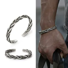 【迅速発送】メンズ925スターリングシルバータイハンドメイドヴィンテージオープンバングルツイストカフブレスレットヴィンテージジュエリー