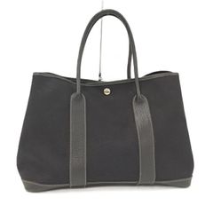 HERMES ガーデンパーティPM トートバッグ キャンバス レザー ブラック □H刻印