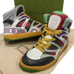 美品 定価13万円☆GUCCI グッチ 21SS Basket ハイカット スニーカー ヴィンテージ加工 イタリア製 GG インターロッキング レディース