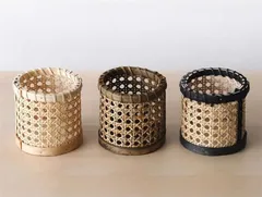 ◇ナチュラルでシンプルな木と籐でできた筒状かご ペン立てやキッチンでも活躍！