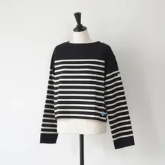 ORCIVAL | BOAT NECK LONG SLEEVE CROPPED P.O. (black x flour) size 2 | オーシバル ボートネック ボーダー 長袖