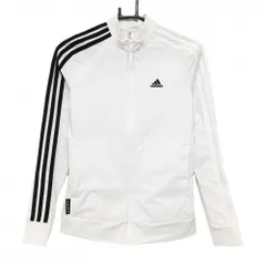 アディダス ナイロンジャケット 白×黒 袖3ライン 胸元ロゴ  レディース S ゴルフウェア adidas