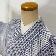 小紋 単衣 洗える着物 胴抜き 裄61.5cm 身丈151.5cm 花柄 お洒落着 普段着 ポリエステル 白 美品 S サイズ 4361