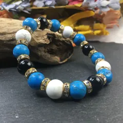 オニキス×ハウライト×ターコイズ パワーストーンブレス 10mm（ゴールド）メンズ・レディース　男性・女性　数珠ブレス　開運 [17] 