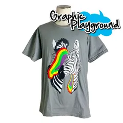 パロディーTシャツ S-XLサイズ グレー メンズ レディース おもしろ Tシャツ Rainbow Zebra ゼブラ しまうま グラフィックTシャツ ポップTシャツ パロディ 大きいサイズ ネタTシャツ 半袖 トップス ギフト