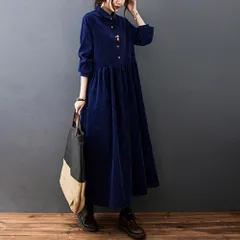 ☆ ネイビー ☆ Lサイズ ☆ ロングワンピース lyon10131 ロング ワンピース 長袖 フレアスカート ロングワンピース ワンピ シャツワンピース シャツワンピ ロングワンピ ロングスカート ロング丈 マキシム丈 マキシム 無地 体型カバー ゆったり