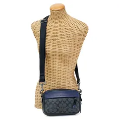 コーチ COACH グラハム クロスボディ カラーブロック シグネチャー キャンバス スムース カーフレザー / PVC F83265 ショルダーバッグ カメラバッグ 肩掛け 斜めかけ チャコール / カデット 正規品 美品 中古 mbh27002