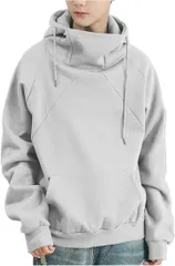 Gosfang(ゴスファング) メンズ パーカー ハイネック トレーナー プルオーバー スウェット おしゃれ カジュアル トップス フード付き(グレー,  M)