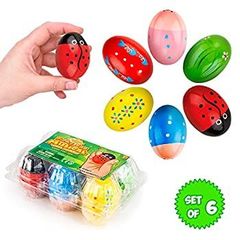 IPIDIPI TOYS Funky Egg Shaker Kids Maracas (6 pieces)パック Natural wood toy percussion instrument, fun stop King Colorful stuffing