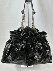 美品　クリスチャンディオール チェーン ハンドバッグ ブラック エナメル レザー
