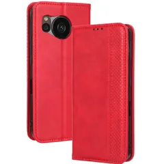 AQUOS sense7 plus ケース 手帳 センス7プラス チェック柄 合革 レトロ 手帳 ケース 【Color】 レッド