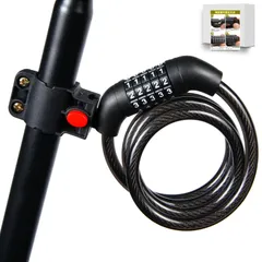 【在庫処分】暗証番号変更可能 盗難防止 5桁ダイヤル 長110cm±3cm 軽量 ワイヤーロック コンパクト ダイヤルロック ロック 専用ブラケット付き バイク 鍵 ブラック [Fieekty]自転車