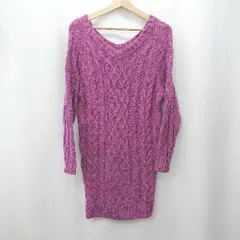 ◇ SPIRALGIRL Vネック　ニット生地　シンプル　フェミニン 長袖 ミニ丈 ワンピース サイズF パープル系 レディース E  【1506130014317】