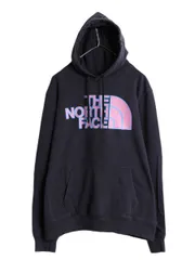 【お得なクーポン配布中!】 ノースフェイス プリント スウェット フード パーカー メンズ L 古着 The North Face プルオーバー 裏起毛 トレーナー アウトドア ネイビー