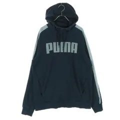 PUMA プーマ ワンポイントロゴ 長袖 パーカー M ブラック系 メンズ 古着