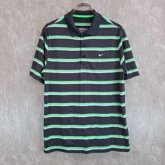 NIKE GOLF ナイキゴルフ 薄手 ブランドロゴ刺繍 スリット ボーダー ダークグレー グリーン 緑 ホワイト 白 M ゴルフウェア ポロシャツ