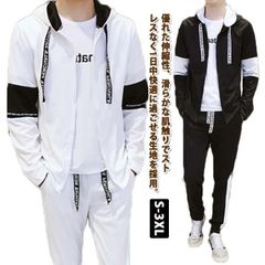 セットアップ メンズ フード付き ジャージ 長袖 薄手 春 夏 秋 上下セット ジップアップパーカー スウェット ウエストゴム スポーツウェア 秋物