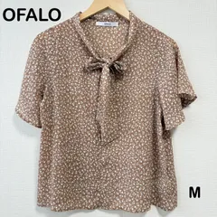 ボウタイブラウス 半袖 花柄 ブラウン レディース Mサイズ