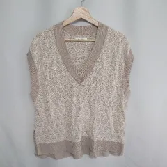 ◇ ⊂ GLOBAL WORK グローバルワーク 刺繍総柄 袖なし Vニットベスト サイズF ベージュ レディース E  【1409100013108】