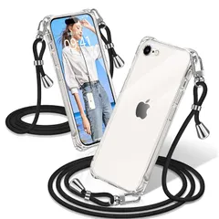 iPhone SE3 ケース 2022 第3/2世代 クリア iPhone8 ケース iPhone7 ケース クリア ショルダー アイフォンSE3/SE2/8/7 カバー 耐衝撃 スマホケース 透明 織りストラップ付き 肩がけ 首掛け 紐付き 縄掛け シン 1
