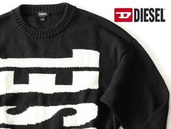 古着★DIESEL ディーゼル★ジャイアントアイコン ロゴオーバーサイズ長袖セーター サイズM【3716-02563】ブラック黒【本物保証】汚れほつれ