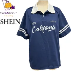 SHEIN シーイン 古着 ポロシャツ 半袖 ネイビー XS California プリント ワンポイント ロゴ アメカジ ストリート カジュアル 男女兼用