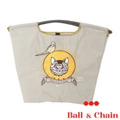 【正規品】 ボールアンドチェーン (Dキャット / パステルグレー) MSサイズ  トートバッグ エコバッグ 刺繍 猫 ネコ