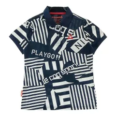 サイズ：L LECOQ GOLF ルコックゴルフ  半袖ポロシャツ PLAY　GO!!総柄 ネイビー系 [240101295721]# ゴルフウェア レディース ストスト