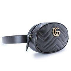 グッチ ベルトバッグ レディース GGマーモント ウエストバッグ ボディバッグ クラッチバッグ ポーチ ダブルG シェブロン キルティング レザー ブラック 黒 GUCCI 476434 DSVRT 1000 (ec)