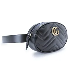 グッチ ベルトバッグ レディース GGマーモント ウエストバッグ ボディバッグ クラッチバッグ ポーチ ダブルG シェブロン キルティング レザー ブラック 黒 GUCCI 476434 DSVRT 1000 (ec)