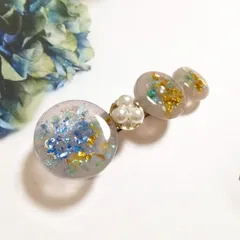 バレッタ シンプル  パール 大き目 グレー系