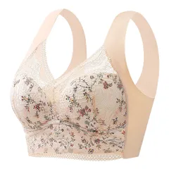 ノンワイヤーブラ シームレス ナイトブラ レディース 昼夜両用 締め付けない 軽量 レース 花柄 大きいサイズ 黒 赤 緑 水色 M-5L as-004