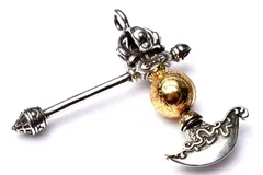 アルタイ隕石(メテオライト) 44x44(丸玉10)mm 鉞刀斧 ゴールドコーティング ペンダントトップ 1個売り パワーストーン 天然石 _PRG2185-2