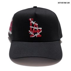 KEEP OUT FAKE LOVE WORLD FAMOUS LA SNAPBACK CAP【BLACK×RED】(キープアウトフェイクラブ 帽子 キャップ CAP スナップバック ベースボールキャップ LA ロスアンゼルス LOS ANGELES ロゴ)
