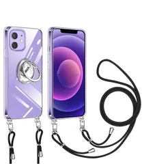 iPhone 12 mini iPhone 13 mini 用 ケース クリア ショルダー リング付き iphone12mini 13mini スマホケース スタンド アイフォン12ミニ 13ミニ カバー 肩掛け 斜めかけ 縄掛けケース PC+TP