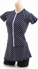 Miaomyao ミャオミャオ フィットネス水着 3点 セット スカート パンツ スイムウェア ドット 柄 体型カバー セパレート レディース(水玉,  S)