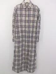 ◇ G.O.A ゴア チェック 長袖 ロング シャツ ワンピース サイズS ネイビー系 レディース P  【1301270009533】