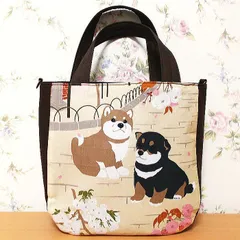 丸みトートバッグ 春うらら 豆柴わんこ 桜満開 お花見 手提げバッグ Dカン付き2WAY 手作りバッグ ハンドメイド 柴犬