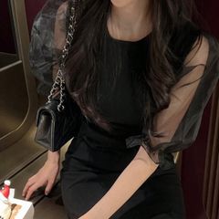 パフスリーブ シアースリーブ ミニワンピース ナイトドレス タイトスカート タイトワンピ オフショルダー フィット 韓国 レディース　 L 高見え 着やせ 結婚式お呼ばれ ワンピース 韓国 ショート丈スカート スカート zara snidel