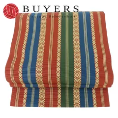 【中古】 名古屋帯 八寸 正絹(金銀糸除く) ブラウン ゴールド マルチカラー 松葉仕立て モダン お洒落 和装 呉服 和服 きもの レディース 女性