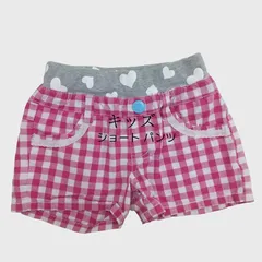 M1-01133【KIDS】ショートパンツ キッズ 女児 (120) ／ピンク・白・グレー チェック・ハート柄