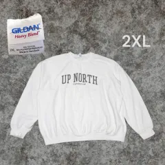 古着　プリントスウェットトレーナーギルダンGILDAN 2XLホワイト　swh0803
