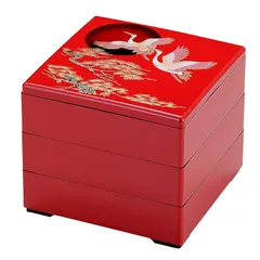 越前漆器 塗師 山本英明 作 溜塗三段重箱 共布 共箱 栞付 美