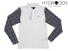 100%本物保証 PerLei ペルレイ ハイドロゲン ポロシャツ HYDROGEN G00454 WHITE BLACK GOLF SPECIAL POLO LS スカル絵柄入り メンズ向け ホワイトXチェック柄 長袖 ゴルフ ポロシャツ メンズXSサイズ