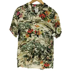 ザラ ZARA 総柄 ハイビスカス ヤシの木 開襟 オープンカラー レーヨン S/S アロハシャツ メンズ import：M 
