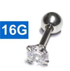 ２個セット 16G ジュエル付き ストレートバーベル ボディピアス  バーベル ジュエル 軟骨ピアス サージカルステンレス ピアス 金属アレルギー キラキラ プレゼント シンプル　シルバー CZダイヤ